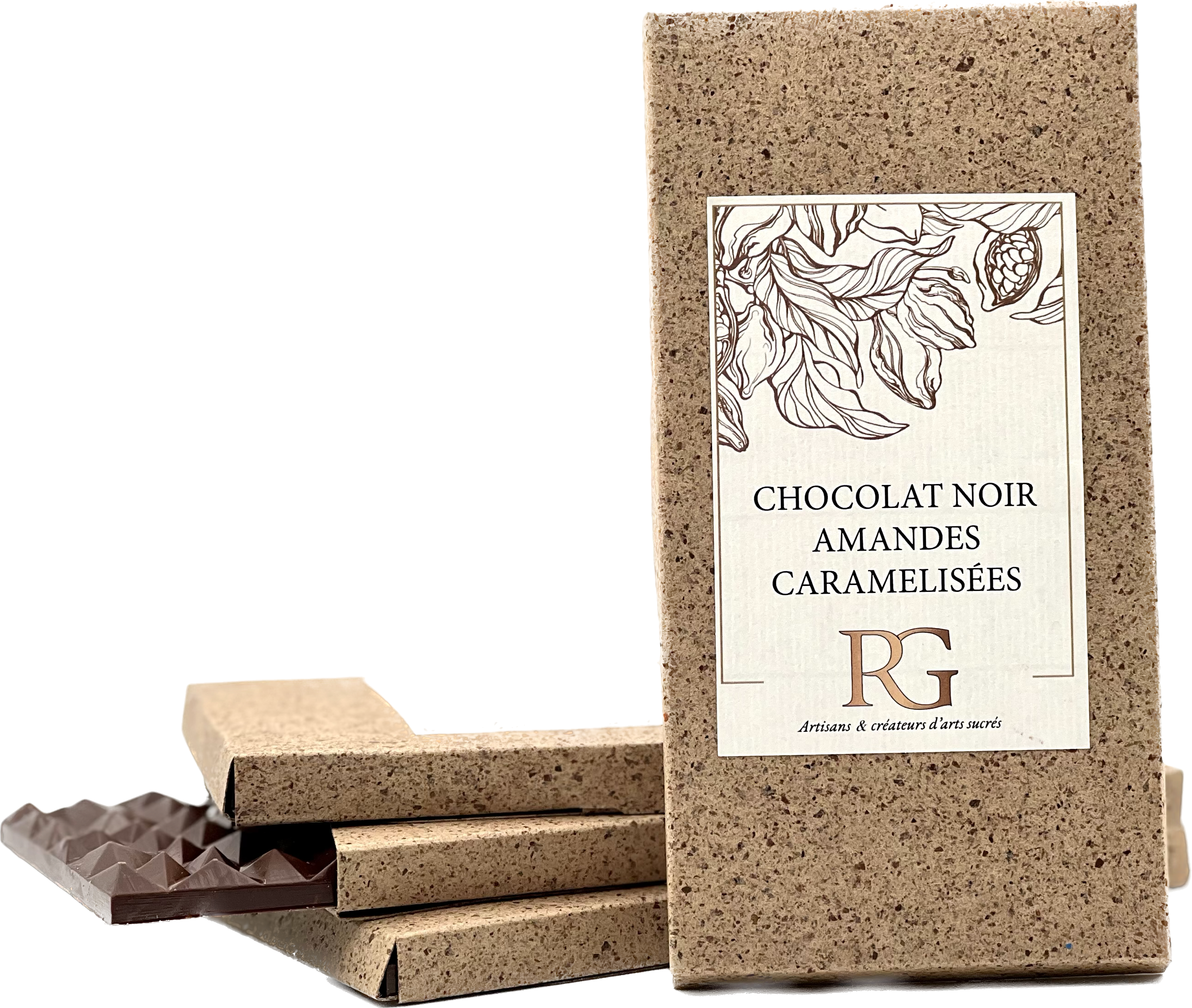 Chocolat noir 70 aux amandes caramélisées.